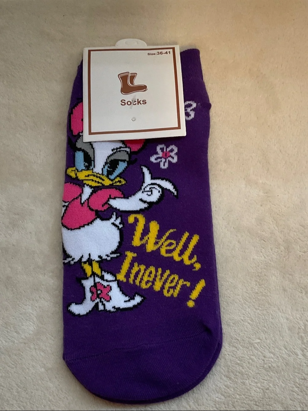 Purple Daisy Duck Graphic Crew Socks - Unbranded